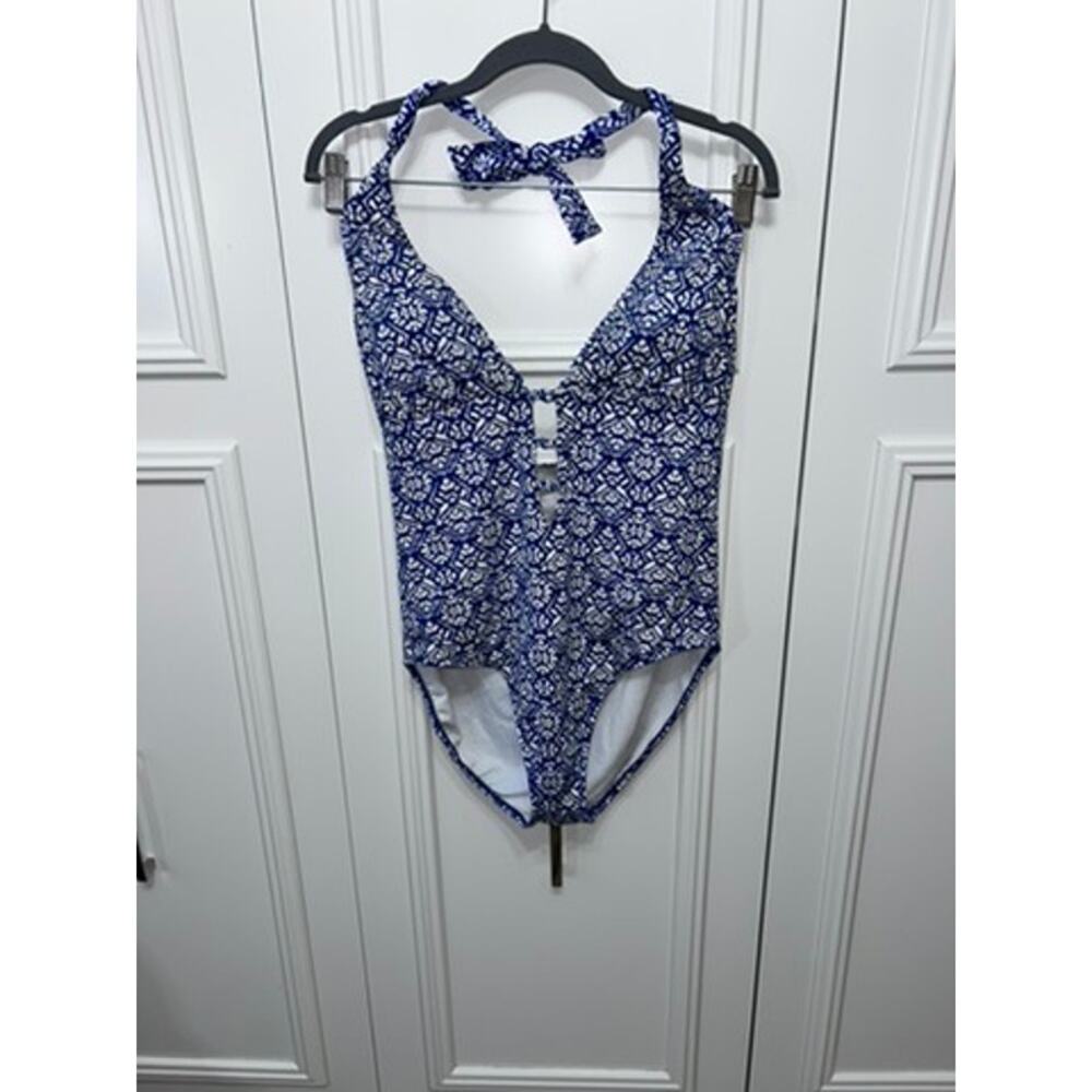 Lauren Ralph Lauren Women's Blue Print One-Piece Swimsuit‎ Size 14